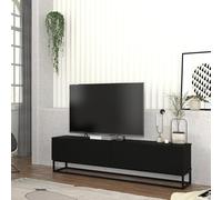 [en.casa] Mueble TV Nolven con Puertas Abatibles Mueble de Salón Mesa TV con 2 Compartimentos Cerrados Aglomerado Base Metálica Larga 180 x 32 x 47 cm - Negro