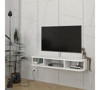 [en.casa] Mueble TV Oundsvas Mesa TV Flotante Estantería Mueble de Salón Suspendido con 3 Compartimientos Abiertos Salidas de Cable Aglomerado 120 x 30 x 19 cm - Blanco