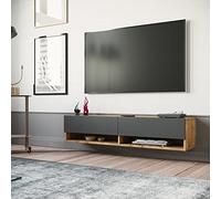[en.casa] Mueble TV Suspendido con Espacio de Almacenaje Mesa Tele de Pared con 2 Puertas y 2 Estantes Aglomerado 140 x 32 x 30 cm Roble Rústico/Antracita