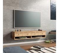 [en.casa] Mueble TV Suspendido con Espacio de Almacenaje Mesa Tele de Pared con 2 Puertas y 2 Estantes Aglomerado 140 x 32 x 30 cm Roble Rústico