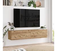 [en.casa] Mueble TV Suspendido Mesa Tele de Pared con 2 Puertas Aglomerado Recubierto de Melamina 140 x 32 x 30 cm Roble Rústico