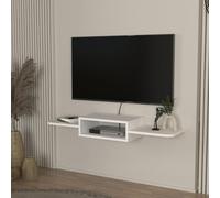 [en.casa] Mueble TV Tar con Compartimento Abierto y 2 Estantes Laterales Mesa TV Flotante Mueble de Salón Suspendido Pasacables 115 x 30 x 16 cm - Blanco