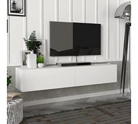 [en.casa] Mueble TV Toivakka Diseño Flotante Mesa TV Suspendido con 2 Compartimientos 2 Puertas Abatibles Máx. 28 kg Aglomerado 135 x 31 x 25 cm - Blanco