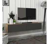 [en.casa] Mueble TV Toivakka Diseño Flotante Mesa TV Suspendido con 2 Compartimientos 2 Puertas Abatibles Máx. 28 kg Aglomerado 135 x 31 x 25 cm - Roble/Antracita