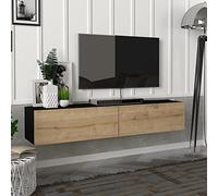 [en.casa] Mueble TV Toivakka Diseño Flotante Mesa TV Suspendido con 2 Compartimientos 2 Puertas Abatibles Máx. 28 kg Aglomerado 135 x 31 x 25 cm - Negro/Roble