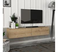 [en.casa] Mueble TV Toivakka Diseño Flotante Mesa TV Suspendido con 2 Compartimientos 2 Puertas Abatibles Máx. 28 kg Aglomerado 135 x 31 x 25 cm - Roble