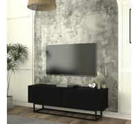 [en.casa] Mueble TV Verpsboga Frente Ranurado en 3D con Puertas Abatibles Mueble de Salón Mesa TV con 2 Compartimentos Cerrados Aglomerado Base Metálica Corta 135 x 32 x 47 cm - Negro