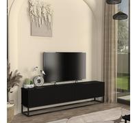 [en.casa] Mueble TV Verpsboga Frente Ranurado en 3D con Puertas Abatibles Mueble de Salón Mesa TV con 2 Compartimentos Cerrados Aglomerado Base Metálica Larga 180 x 32 x 47 cm - Negro
