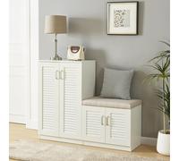 [en.casa] Mueble Zapatero Løten Armario con 9 Compartimentos para 18 Pares de Calzados + Banco Zapatero Puertas de Rejilla Buena Ventilación 97 x 120 x 36 cm - Blanco