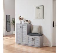 Mueble zapatero løten + banco 9 compartimentos para 18 pares 97x120x36 cm - gris [en.casa]