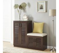 Mueble zapatero løten + banco 9 compartimentos para 18 pares mdf 97 x 120 x 36 cm - efecto wengué [en.casa]