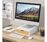 [en.casa] Organizador Escritorio Cajonera Elevador de Monitor con Cajón para Cápsulas de Café Utensilios de Oficina Aglomerado 9 x 30 x 31 cm - Blanco y Efecto Bambú