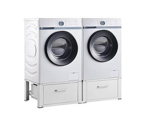 [en.casa] Pedestal Doble para Lavadora y Secadora Soporte con Cajones Almohadillas Antideslizantes hasta 150 kg Acero Sinterizado 127 x 54 x 31 cm Blanco
