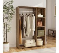 [en.casa] Perchero Burro con 1 Barra y 4 Compartimientos Armario para Ropa Clóset para Dormitorio Oficina Vestidor Aglomerado 126x90x30 cm - Efecto Nogal