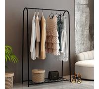 [en.casa] Perchero Burro con 1 estante para Clazados 1 Barra Armario para Ropa Clóset para Recibidor Dormitorio Metal 145 x 89 x 33 cm Negro