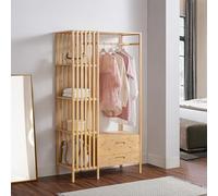 [en.casa] Perchero Burro con 2 Cajones y 4 Estantes Laterales de Rejilla Soporte de Ropa 185x100x45 cm Estilo Moderno Óptima Ventilación para Dormitorio Recibidor Oficina Bambú - Natural