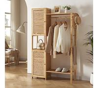 [en.casa] Perchero Burro con Zapatero 2 Armarios 1 Barra 1 Percha para Dormitorio Recibidor Elegante y Estable Bambú 164 x 99 x 29 cm - Color Natural