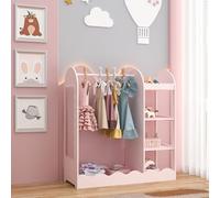 [en.casa] Perchero Burro Infantil Vestnes con Espejo Ondulado Barra para Colgar Zapatero Portaropa Armario Abierto para Ropa Guardaropa Dormitorio MDF 100 x 94 x 38 cm - Algodón de azúcar