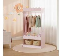 [en.casa] Perchero Burro Infantil Vestnes con Espejo Ovalado Barra para Colgar 3 Ganchos 2 Estantes + Zapatero Portaropa Guardaropa Dormitorio MDF 120 x 63 x 38 cm - Algodón de azúcar