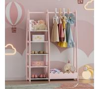 [en.casa] Perchero Burro Infantil Vestnes con Estantería Barra para Colgar y Compartimento Armario Abierto para Ropa Guardarropa Cuarto para Niños Algodón de Azúcar 114 x 77 x 30 cm - Rosa/Blanco