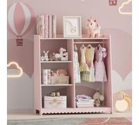[en.casa] Perchero Burro Infantil Vestnes con Estantería Barra para Colgar y Compartimentos Armario Abierto para Ropa Guardarropa Cuarto para Niños Algodón de Azúcar 90 x 80 x 38 cm - Rosa/Blanco