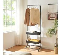 [en.casa] Perchero Burro Kumad con 4 Ruedas 1 Barra 2 Cajas Ajustables en Altura Burro Ropa Móvil Soporte de Ropa Rodante para Vestidor Dormitorio Metal 175 x 60 x 32 cm - Negro