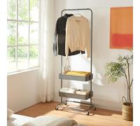 [en.casa] Perchero Burro Kumad con 4 Ruedas 1 Barra 2 Cajas Ajustables en Altura Burro Ropa Móvil Soporte de Ropa Rodante para Vestidor Dormitorio Metal 175 x 60 x 32 cm - Gris Oscuro