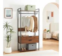 [en.casa] Perchero Burro Larem de Estructura Metálica con Barra y Estante Superior Burro Ropa con 1 Compartimento Abierto 2 Cajones Armario para Entrada MDF 180 x 84 x 40 cm - Efecto Nogal