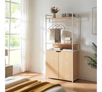 [en.casa] Perchero Burro Larem de Estructura Metálica con Barra y Estante Superior Burro Ropa con 1 Compartimento Abierto y 3 Cerrados Armario para Entrada 180 x 84 x 40 cm - Efecto roble
