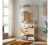 [en.casa] Perchero Burro Larem de Estructura Metálica con Barra y Estante Superior Burro Ropa con 1 Compartimento Abierto 2 Cajones Armario para Entrada 180 x 84 x 40 cm - Efecto roble