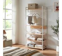 [en.casa] Perchero Burro Larem de Estructura Metálica con Barra y Estante Superior Burro Ropa con 4 Compartimentos Abiertos Armario Abierto para Entrada 180 x 84 x 40 cm - Efecto roble