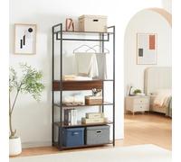 [en.casa] Perchero Burro Larem de Estructura Metálica con Barra y Estante Superior Burro Ropa con 4 Compartimentos Abiertos Armario Abierto para Entrada MDF 180 x 84 x 40 cm - Efecto Nogal