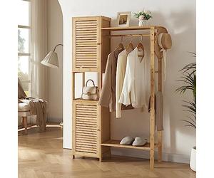 [en.casa] Perchero Burro Oldsum con Zapatero 2 Puertas 1 Barra 1 Percha para Dormitorio Recibidor Elegante y Estable Bambú 164 x 99 x 29 cm - Color Natural
