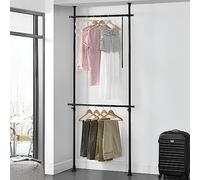 [en.casa] Perchero Burro Ropa Telescópico Vestidor Abierto Altura 105-278 x 75-115 cm Ajustable 2 x Barras Máx. 20 kg Fácil de Instalar Acero Plástico - Negro