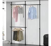 [en.casa] Perchero Burro Ropa Telescópico Vestidor Abierto Altura Ajustable 105-278 x 150-230 cm 3 x Barras Máx. 20 kg Fácil de Instalar Acero Plástico - Negro