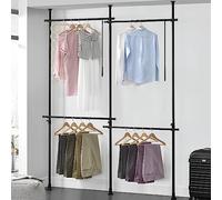 [en.casa] Perchero Burro Ropa Telescópico Vestidor Abierto Altura Ajustable 105-278 x 150 - 230 cm 4 x Barras Máx. 20 kg Fácil de Instalar Acero Plástico - Negro