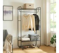 [en.casa] Perchero Burro Vestvågøy con 1 Barra 3 Estantes (2 Inferiores 1 Superior) y 4 Ruedas para Zapatos Camisetas Bolsos Sombreros Dormitorio Vestidor Acero 176x90x40 cm - Negro