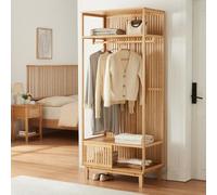[en.casa] Perchero Burro Ypäjä con 1 Barra 2 Compartimentos Abiertos Burro Ropa con Puerta para Dormitorio Recibidor Oficina Ventilación Óptima Elegante Bambú 187 x 80 x 47cm - Color Natural