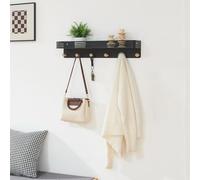 [en.casa] Perchero de Pared Jäller con 6 Ganchos y 1 Estante con Borde Colgador para Prendas Bolsos para Recibidor Oficina Dormitorio Orden y Estilo Metal Bambú 60x14x12cm - Negro
