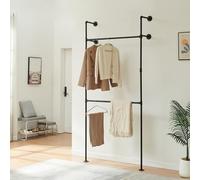 [en.casa] Perchero de Pared Kenävatka Armario Abierto de 2 Niveles con 2 Barras Estructura de Metal Vestidor Dormitorio Industrial 222 x 105 x 31 cm Acero - Negro