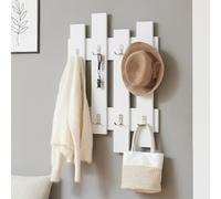 [en.casa] Perchero de Pared Raseborg con 16 Ganchos Diseño para Entrada Dormitorio Oficina Colgador para Prendas Bolsos 80 x 60 x 3 cm - Blanco