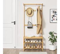 [en.casa] Perchero de Pie con Zapatero Recibidor con 5 Perchas 2 Estante Estantería para Pasillo Mueble de Entrada Bambú 168 x 70 x 35 cm Natural