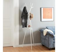 [en.casa] Perchero de Pie Edet Perchero en Forma de Árbol con Estante y 3 Patas para Entrada Recibidor Oficina Pasillo Metal 179 x 48 x 48 cm - Blanco
