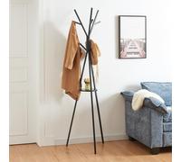 [en.casa] Perchero de Pie Edet Perchero en Forma de Árbol con Estante y 3 Patas para Entrada Recibidor Oficina Pasillo Metal 179 x 48 x 48 cm - Negro