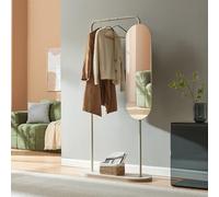 [en.casa] Perchero de Pie Vamn con Espejo Giratorio 2 en 1 con Barra para Colgar Ropa y Espejo de Cuerpo Entero para Dormitorio Vestidor Entrada Metal 167 x 80 x 35 cm - Color Arena