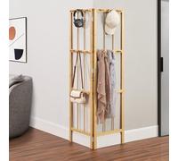 [en.casa] Perchero Esquinero con Diseño Plegable Mueble de Entrada Perchero Innovador con 12 ganchos para Pasillo Recibidor Dormitorio Estilo Moderno Bambú 166x92x8cm - Natural