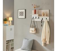 [en.casa] Perchero Mural Botaruvn con 5 Ganchos Dobles Perchero de Entrada Mueble Recibidor con 2 Estantes 34 x 59 x 13 cm - Beige/Blanco