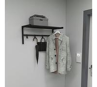 [en.casa] Perchero Mural con 4 Ganchos 1 Estante de Rejilla Mueble de Entrada para Prendas de Vestir Recibidor Metal 33 x 69 x 34 cm Negro
