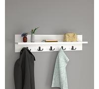 [en.casa] Perchero Mural Hammarö con 10 Ganchos Perchero con Estante de Pared para Sombreros Chaquetas Bolsos Recibidor Aglomerado 80 x 13 x 18 cm Blanco