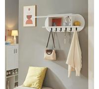 [en.casa] Perchero Mural Vilkön con 6 Ganchos Perchero de Entrada con Compartimento Cerrado con Puerta Abatible Recibidor 80 x 16 x 30 cm - Blanco
